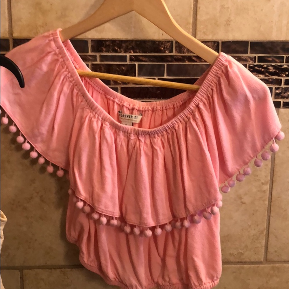 Pink Off the Shoulder Crop Top Forever 21